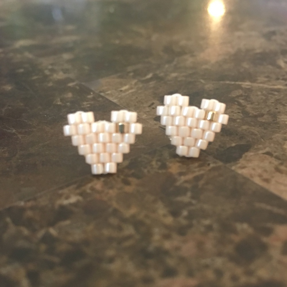 Beaded Heart Earrings (Pink or Blue)